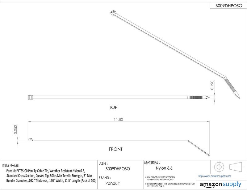 Panduit PLT2M-M0 Pan-Ty Standard Locking 8" Cable Tie, Curved Tip for Easy Threading, Indoor/Outdoor, UV/Weather-Resistant Nylon 6.6, 18 Lb. Tensile Strength, Cord Management, Black (Pack of 1000) - Image 5